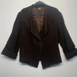 J Jill Brown Jacket Blazer Wool Blend Cuff Sleeve 18